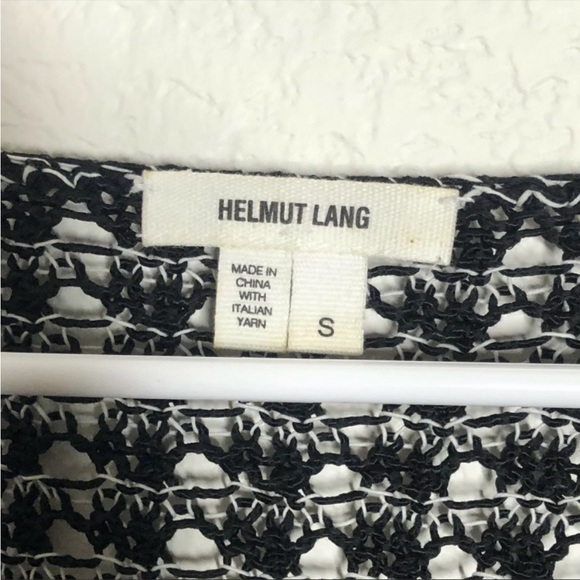 Helmut Lang Small Black White Open Knit Color block Sweater Linen V-neck Y11 - Picture 4 of 6